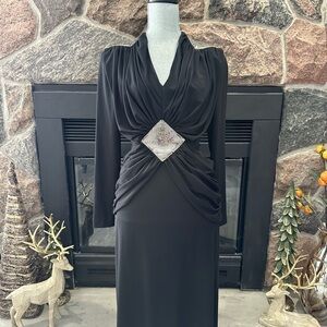 Vintage Algo Boutique Draped Long Sleeve Dress with Silver Mesh Detail